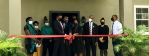 Ms. Scott is flanked by officials from donor organisations and State representatives including Minister of Culture Youth and Sport, Charles Ramson Jr., during the commissioning of the newly renovated VYC centre.